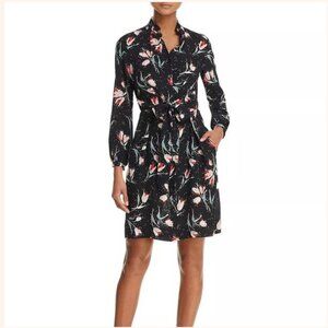Rebecca Taylor Floral Stretch-Silk Long Sleeve Shirt Dress Black Size 2‎